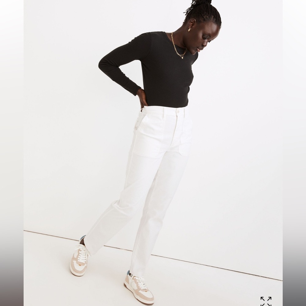 The Curvy Perfect Vintage Straight Workwear Pants White Madewell